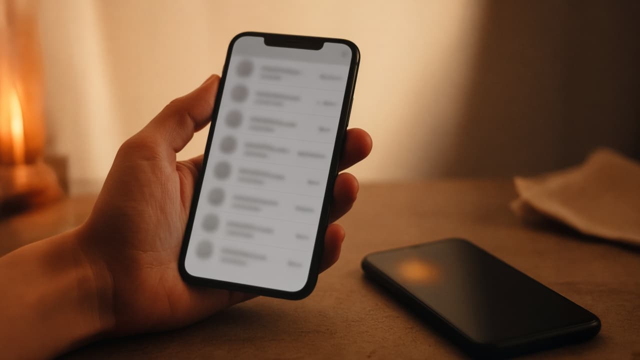 A phone and a contact list in uneasy warm light